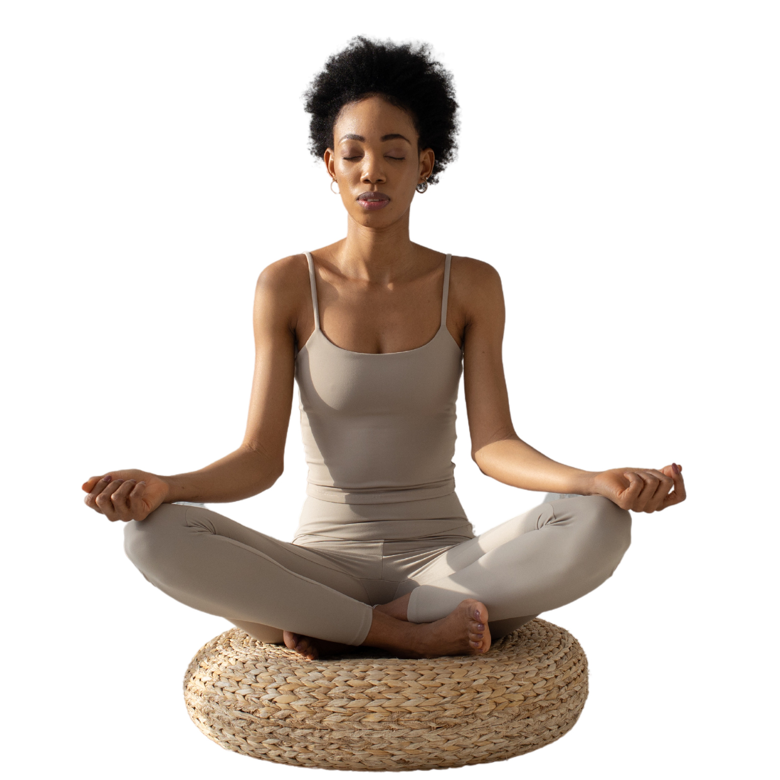 Black woman yoga pose in om