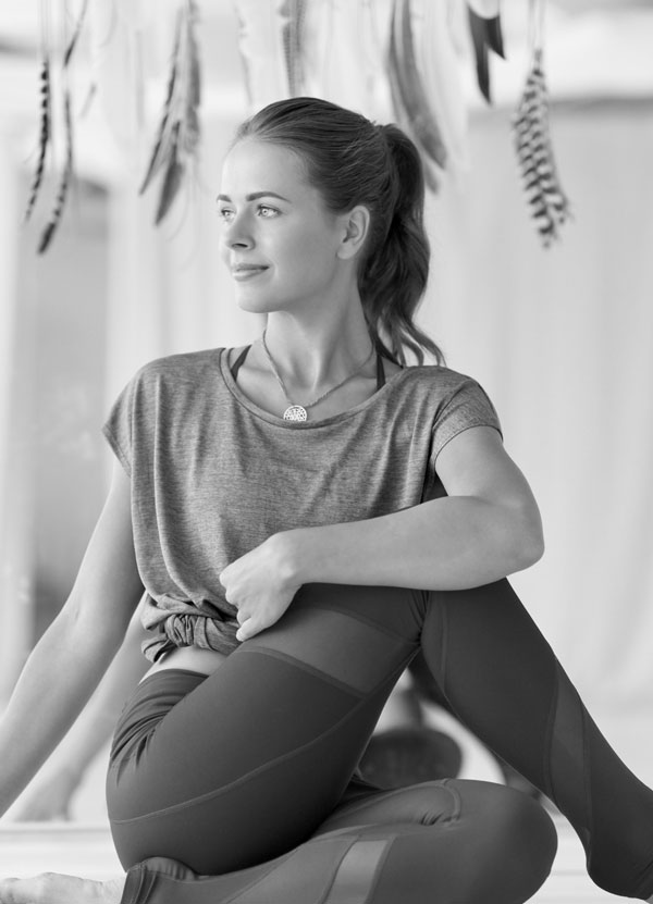 Blonde woman yoga pose